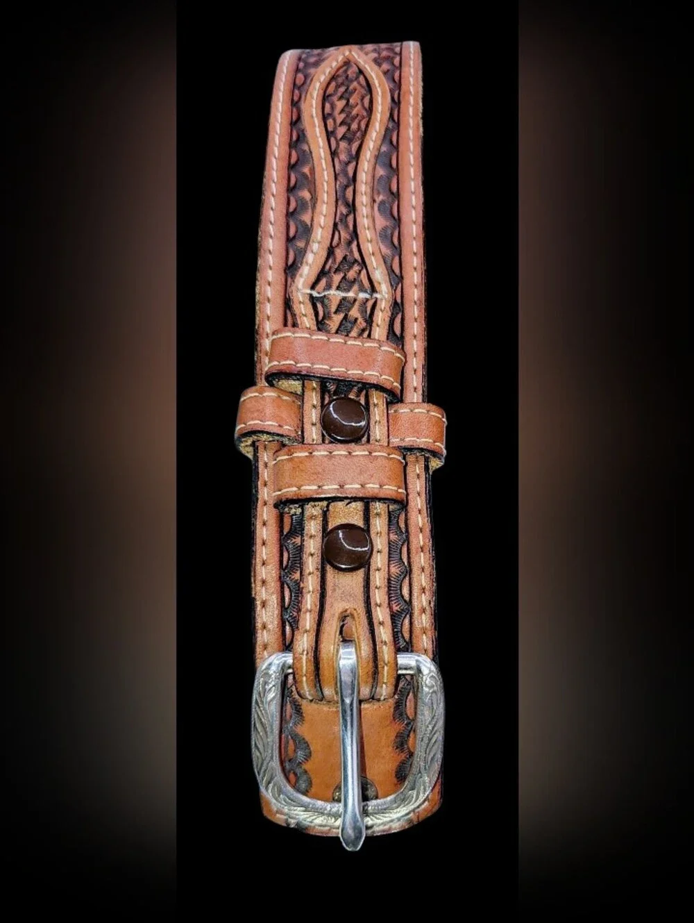 Justin Western Leather Belt Sz 40 Basket Tooled